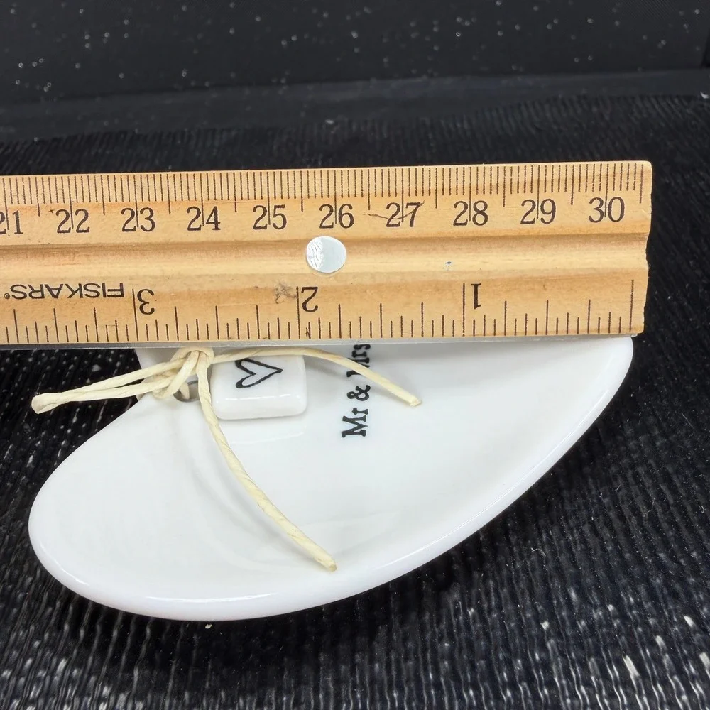 East of India Mr & Mrs Heart Trinket Dish White Ceramic Ring Tray Wedding Gift
